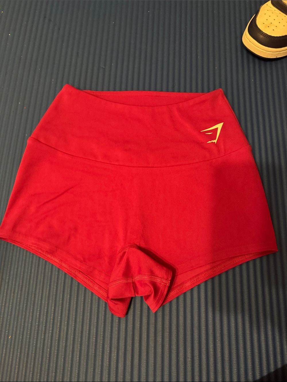 Gymshark Red High-Rise Bike Shorts with Yellow Logo
